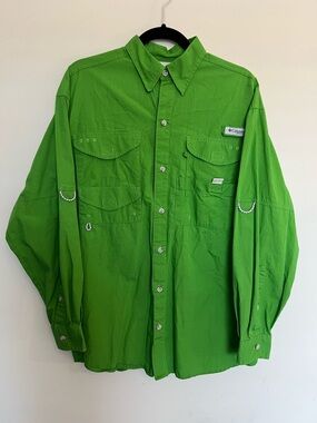 Columbia Lime Green Long-Sleeve Utility Shirt Fish Gear Size S